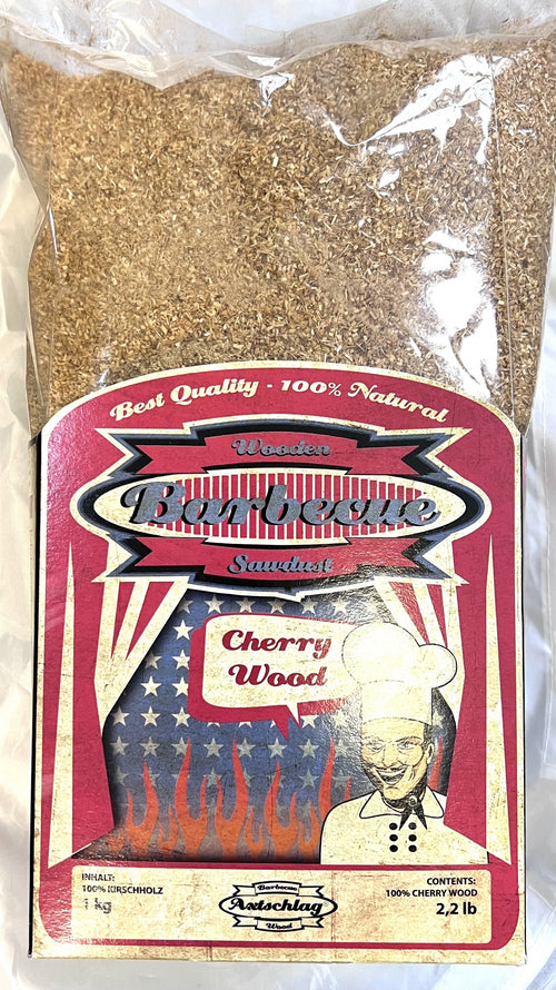 Sciure de bois de cerisier Axtschlag 1 kg, bois de cerisier pour un arôme fumé unique lors des grillades, du fumage au barbecue et du fumage à chaud.