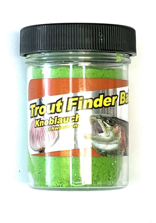 Pâte à truite Trout Finder vert grenouille, 50 grammes, appât de pêche avec paillettes et goût ail