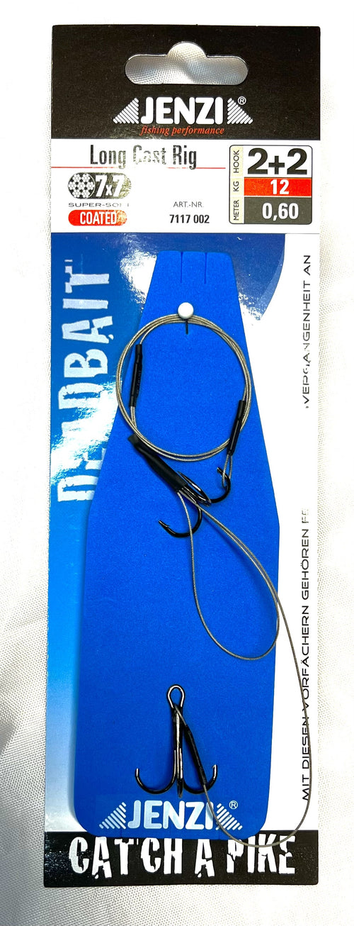 Bas de ligne brochet Jenzi Long Cast Rig, bas de ligne carnassier, taille d'hameçon 2 + 2, résistance 12 kg, longueur 0,60 mètre