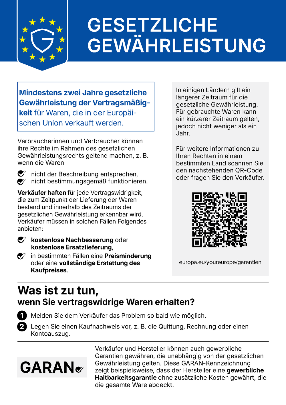 EU-Garantielabel: Haltbarkeitsgarantie des Herstellers