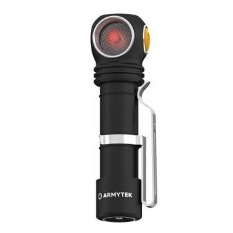 Lampe frontale Armytek Wizard C2 WR, lampe de pêche et lampe de poche tout-en-un avec 1100 lumens, câble de charge USB et batterie.