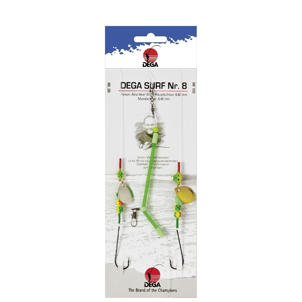 Bas de ligne de surfcasting Dega 0,60 et 0,40 mm avec palette rotative, écarteurs et hameçons