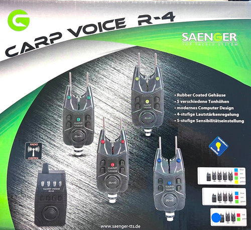 Sänger Carp Voice R-4 3 + 1 Funkbissanzeiger Set mit Radio Control und verstellbarem Ton, Lautstärke, Sensibilität