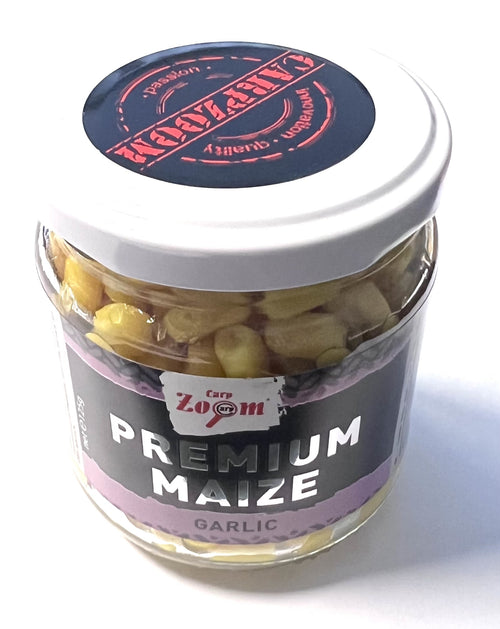 Carp Zoom Premium Maïs à l'ail 125 grammes en bocal avec bouchon à vis