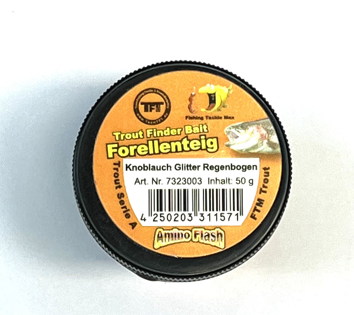 Trout Finder Bait Forellenteig Regenbogen 50 Gramm Angelköder mit Glitter und Knoblauch Geschmack