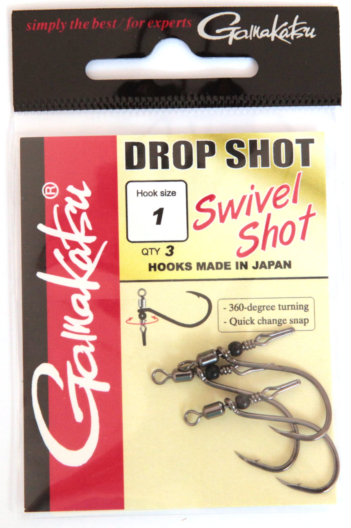 Hameçons Gamakatsu Swivel Shot Drop Shot taille 1 avec émerillon, contenu : 3 pièces