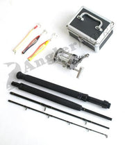 Kit de pêche en mer Giga Fighter incluant ligne de pêche, tube, appâts, moulinet multiplicateur