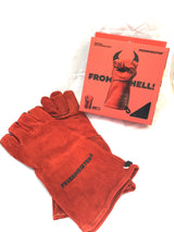 Paire de gants de barbecue premium en cuir refendu rouge