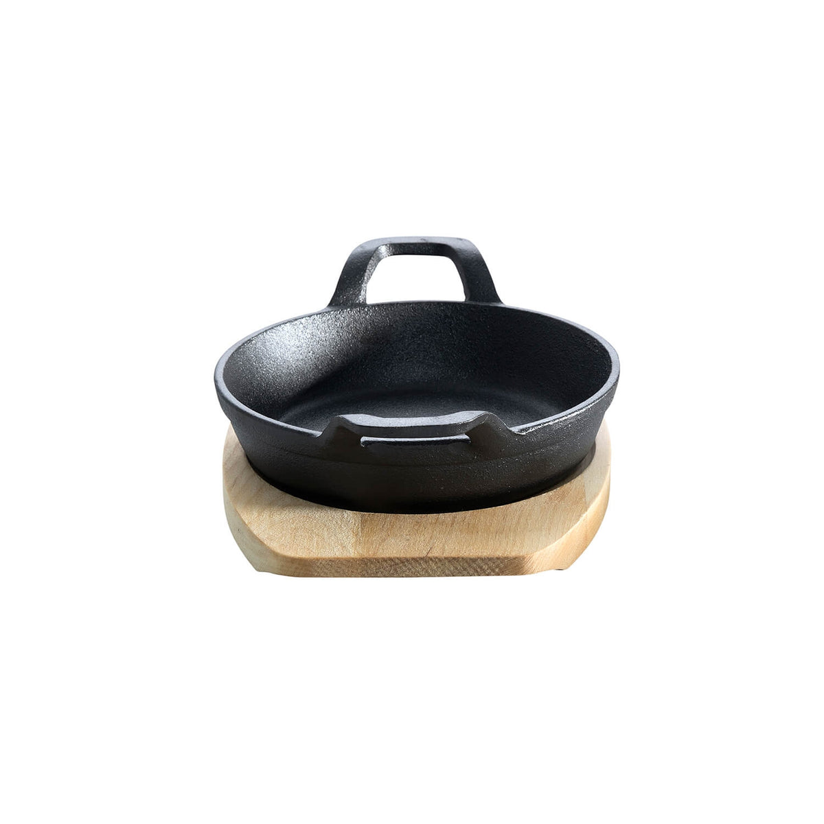 Poêle de service en fonte 18 cm 0,75 litre avec dessous de plat en bois pour barbecue au charbon de bois, barbecue à gaz, induction et four