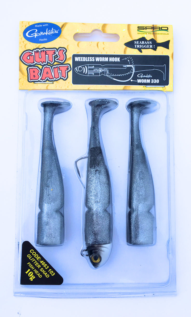 Spro Guts Bait Weedless Worm Angelköder Zanderköder Hechtköder 11 cm 13 Gramm Glitter Shad