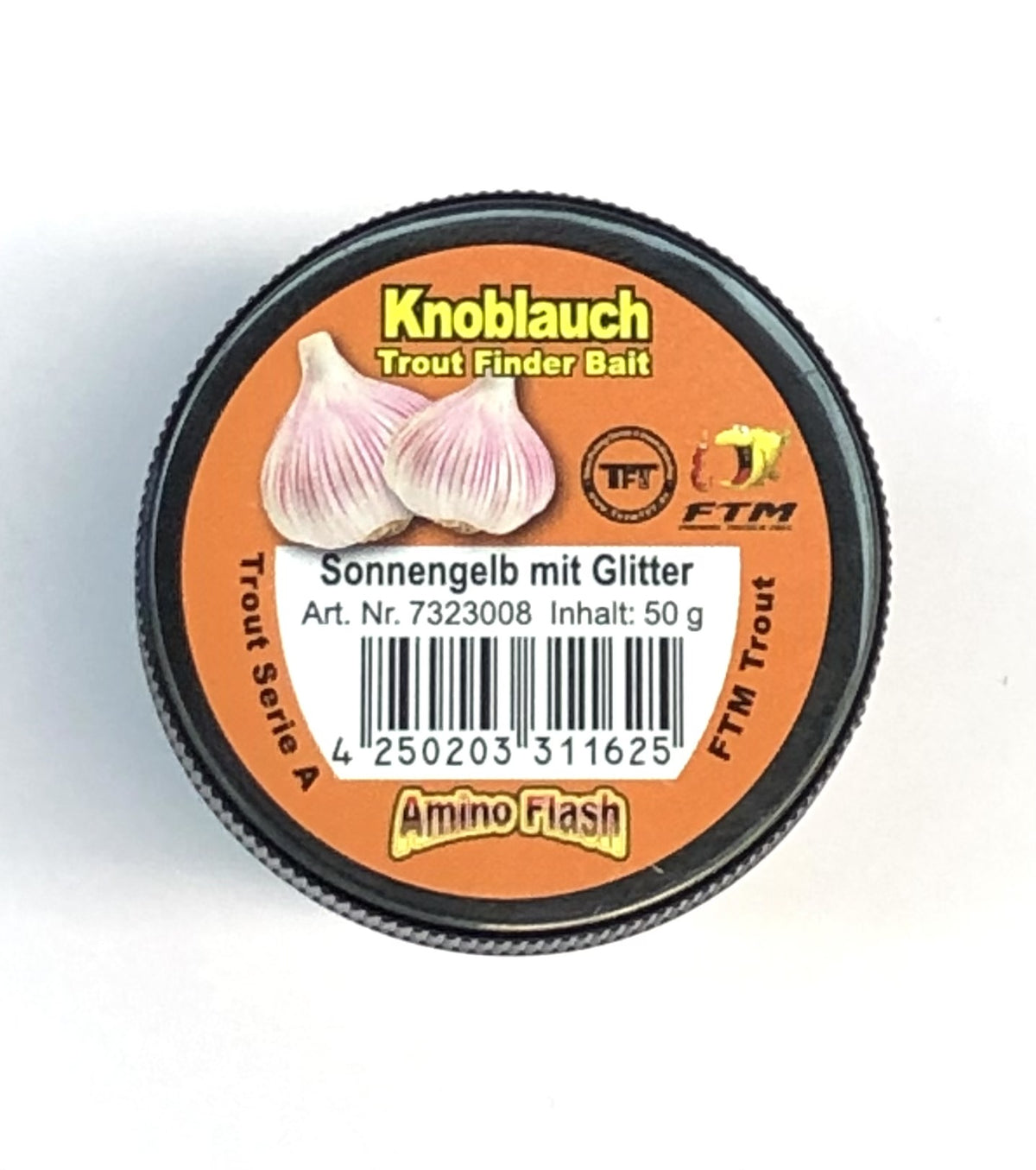 Trout Finder Bait Forellenteig Sonnengelb 50 Gramm Angelköder mit Glitter und Knoblauch Geschmack