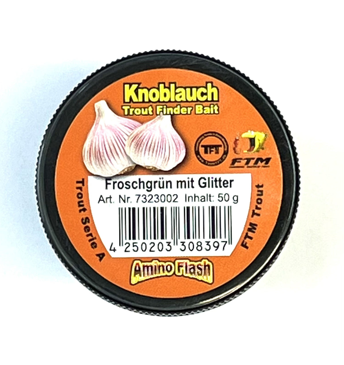 Trout Finder Bait Forellenteig Froschgrün 50 Gramm Angelköder mit Glitter und Knoblauch Geschmack