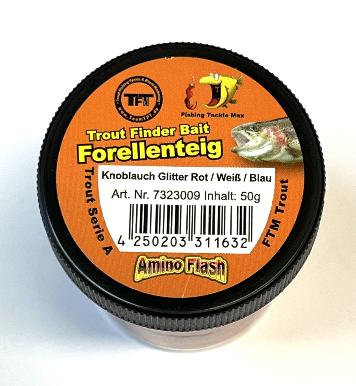 Trout Finder Bait Forellenteig glitter rot weiss 50 Gramm Angelköder mit Glitter und Knoblauch Geschmack
