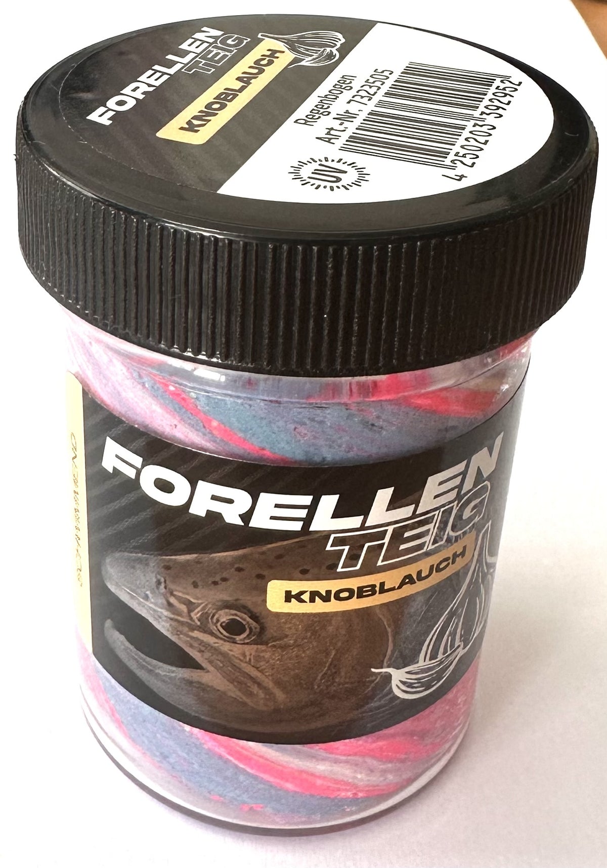 forellenteig-angelteig-fuer-forelle-troutbait-rainbow-knoblauch-mit-glitter-schwimmend-1