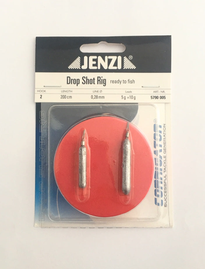 Jenzi Drop Shot Rig - Fertiges Dropshot Rig zum selbst bestücken 0,28 mm Schnur 2 Meter 5 & 10 Gramm Blei