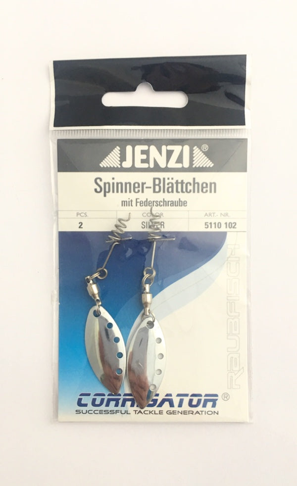 Jenzi Spnnerblättchen für Angelköder wie Gummifische, Jigs 2 Stück im SB Pack silber