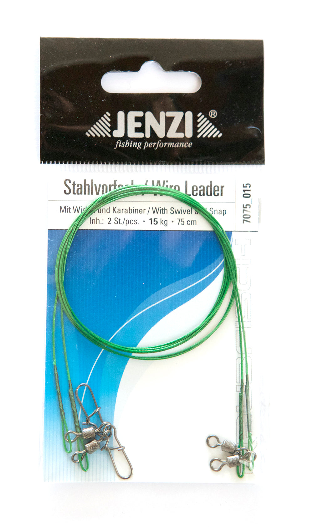 Bas de ligne en acier Jenzi avec émerillon et agrafe 15 kg 75 cm