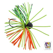 Tête plombée Jenzi Micro Skirted Jighead 2,5 grammes, couleur orange green, taille d'hameçon 4