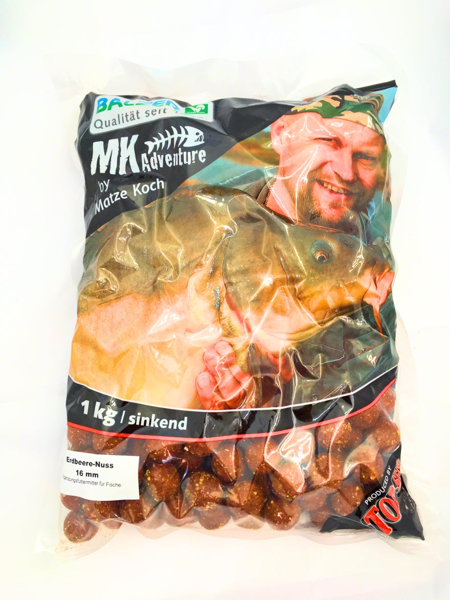 Bouillettes Matze Koch MK Adventure Fraise Noix 16 mm 1 kg Appât de pêche