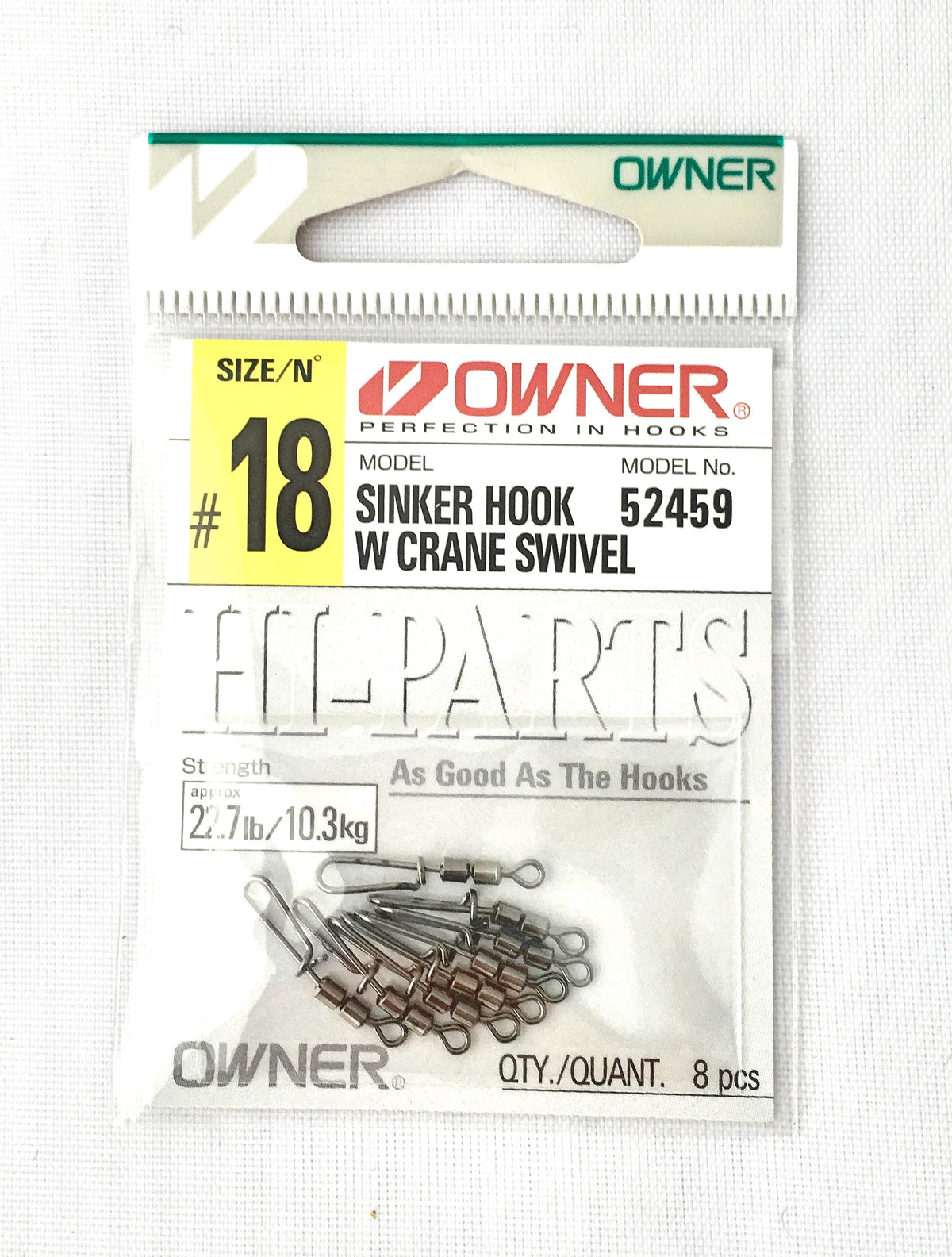 Owner Crane Swivel Angelwirbel für Kunstköder 10,3 kg 8 Stück