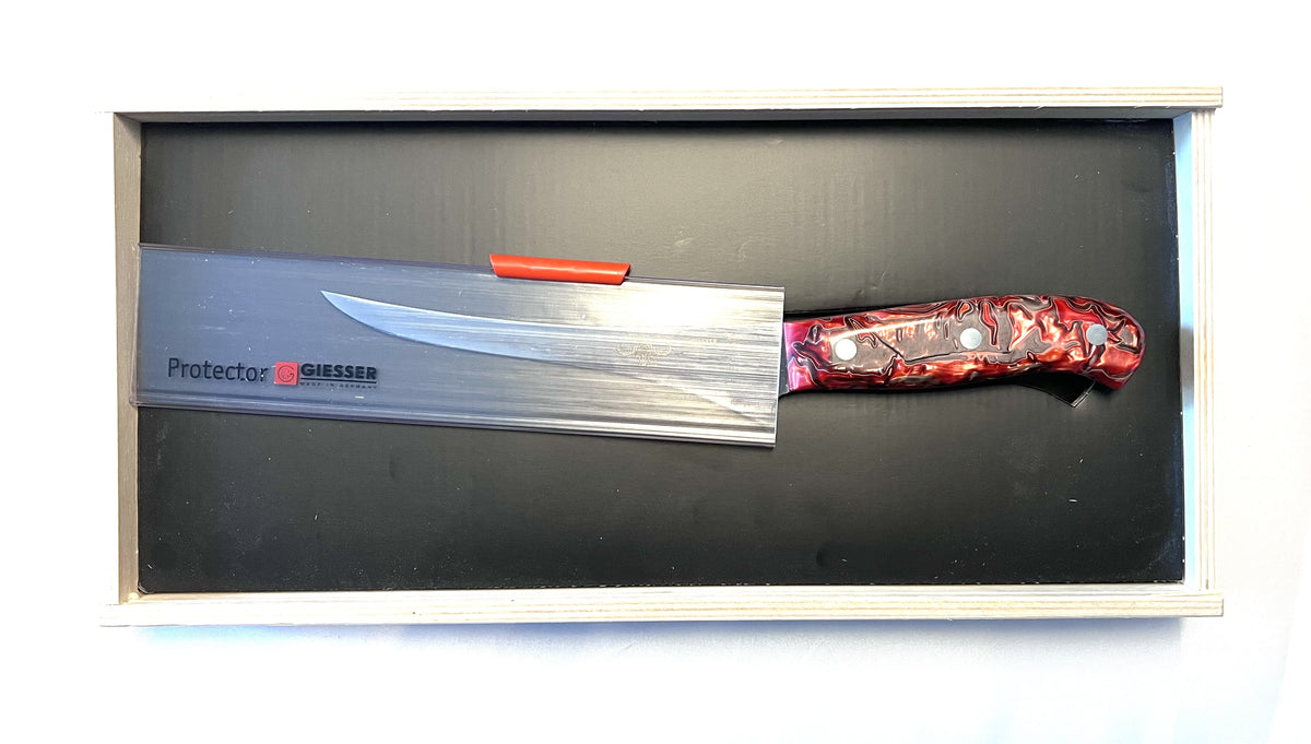 Giesser Premium Cut BBQ Filleting Knife with red acrylic handle, 28.5 cm length, 16.5 cm blade