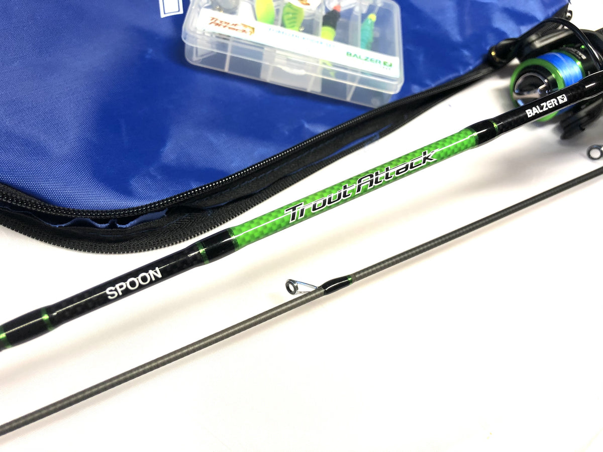 Shirasu Trout Attack Angelset Komplettset Ultralight mit Angelrute Angelrolle Tasche Angelschnur und Köder