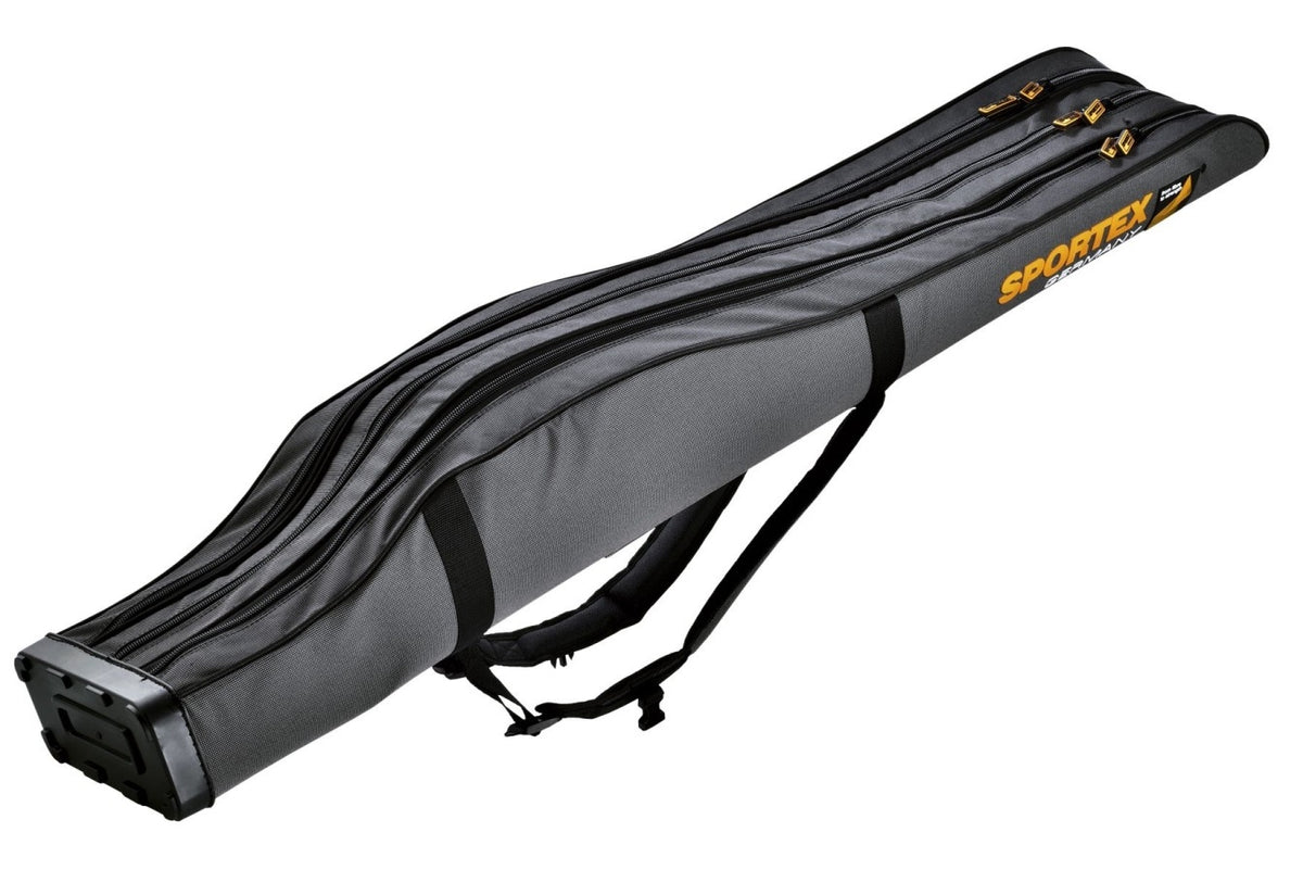 Sportex Super Safe 1,90 mètres avec 3 compartiments pour 3 cannes à pêche, couleur gris, avec 2 bretelles