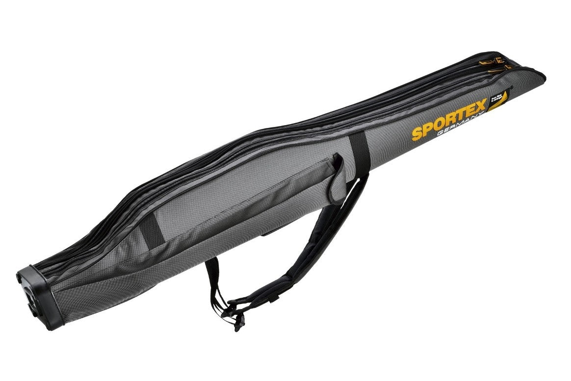 Sportex Super Safe 1,65 mètres avec 2 compartiments pour 2 cannes à pêche, couleur gris, avec 2 sangles de transport