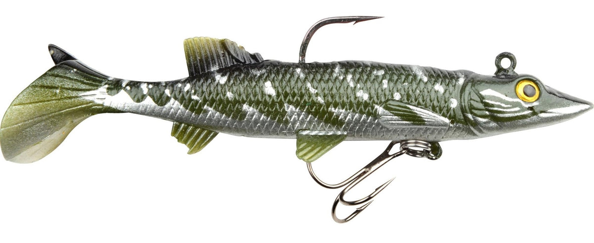 Leurre souple Spro Power Catcher Natural Pike, 2 pièces, 12 cm, 29 grammes, couleur Metal, leurre de pêche avec plomb et 2 hameçons