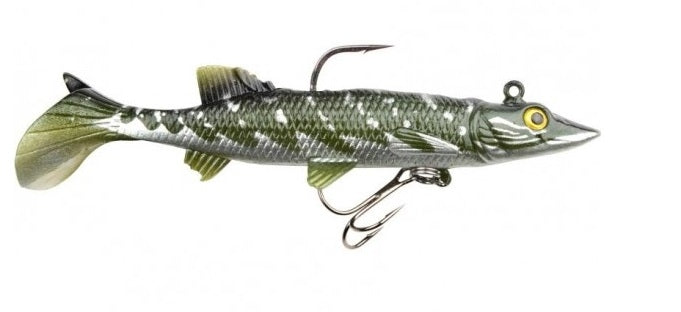 Leurre souple Spro Power Catcher Natural Pike, 2 pièces, 12 cm, 29 grammes, couleur Metal, leurre de pêche avec plomb et 2 hameçons
