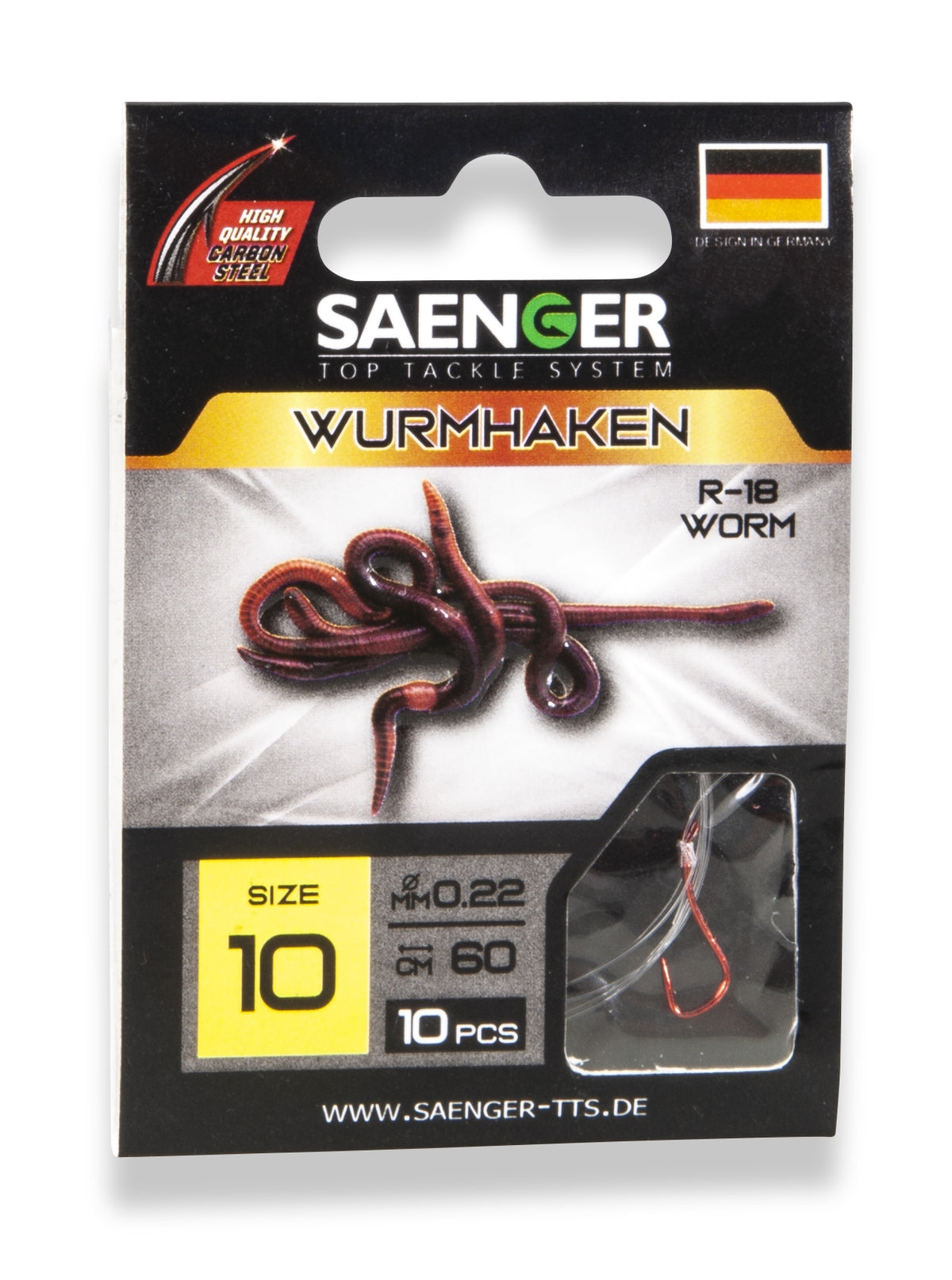 Wurmhaken gebunden 10 Stück, Größe 10, 60 cm Vorfachlänge 2 Widerhaken