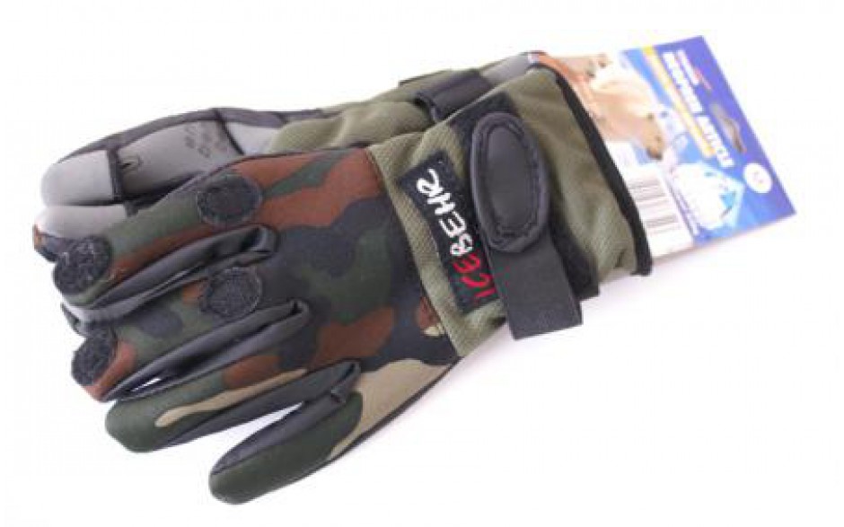 Herren Neopren Handschuhe Anti-Slip 3 Fingern Anglerhandschuhe Camouflage 
